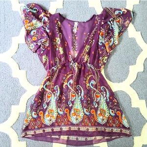 Y2K VINTAGE Floral Paisley Purple Women's Babydoll Top